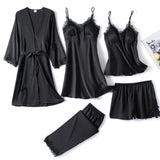 5PC Silk Lace Satin Women Pajamas