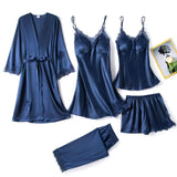 5PC Silk Lace Satin Women Pajamas