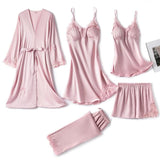 5PC Silk Lace Satin Women Pajamas