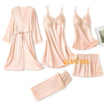 5PC Silk Lace Satin Women Pajamas