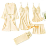 5PC Silk Lace Satin Women Pajamas