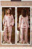 CAIYIER Women Cat Print Cotton Long Sleeve + Pant Sleepwear