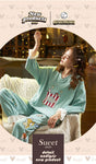 CAIYIER Women Cat Print Cotton Long Sleeve + Pant Sleepwear