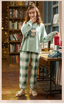 CAIYIER Women Cat Print Cotton Long Sleeve + Pant Sleepwear