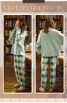 CAIYIER Women Cat Print Cotton Long Sleeve + Pant Sleepwear