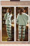 CAIYIER Women Cat Print Cotton Long Sleeve + Pant Sleepwear