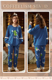 CAIYIER Women Cat Print Cotton Long Sleeve + Pant Sleepwear