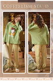 CAIYIER Women Cat Print Cotton Long Sleeve + Pant Sleepwear