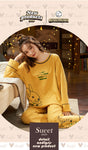 CAIYIER Women Cat Print Cotton Long Sleeve + Pant Sleepwear