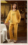 CAIYIER Women Cat Print Cotton Long Sleeve + Pant Sleepwear