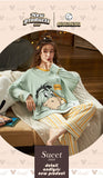 CAIYIER Women Cat Print Cotton Long Sleeve + Pant Sleepwear