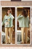 CAIYIER Women Cat Print Cotton Long Sleeve + Pant Sleepwear