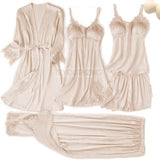 Pajama Set Women Lace Trim Satin Sleepwear