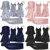 Pajama Set Women Lace Trim Satin Sleepwear