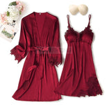 Pajama Set Women Lace Trim Satin Sleepwear