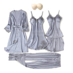 Pajama Set Women Lace Trim Satin Sleepwear