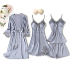 Pajama Set Women Lace Trim Satin Sleepwear