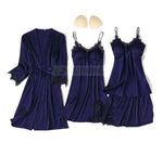 Pajama Set Women Lace Trim Satin Sleepwear