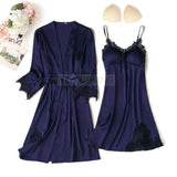 Pajama Set Women Lace Trim Satin Sleepwear