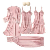 Pajama Set Women Lace Trim Satin Sleepwear