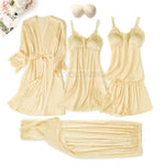 Pajama Set Women Lace Trim Satin Sleepwear