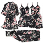 Pajama Set Women Lace Trim Satin Sleepwear