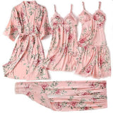 Pajama Set Women Lace Trim Satin Sleepwear