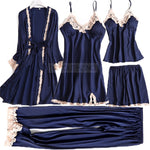 Pajama Set Women Lace Trim Satin Sleepwear