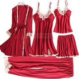 Pajama Set Women Lace Trim Satin Sleepwear