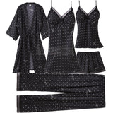 Pajama Set Women Lace Trim Satin Sleepwear