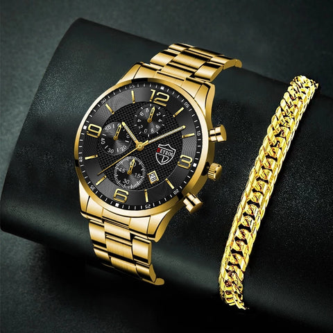 Men Business Stainless Steel Quartz Wrist Watch with Bracelet