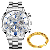 Men Business Stainless Steel Quartz Wrist Watch with Bracelet