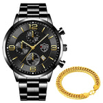 Men Business Stainless Steel Quartz Wrist Watch with Bracelet