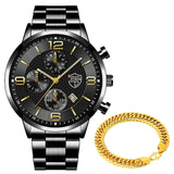 Men Business Stainless Steel Quartz Wrist Watch with Bracelet