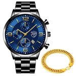 Men Business Stainless Steel Quartz Wrist Watch with Bracelet