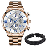 Men Business Stainless Steel Quartz Wrist Watch with Bracelet