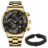 Men Business Stainless Steel Quartz Wrist Watch with Bracelet