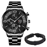 Men Business Stainless Steel Quartz Wrist Watch with Bracelet