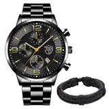 Men Business Stainless Steel Quartz Wrist Watch with Bracelet