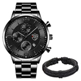 Men Business Stainless Steel Quartz Wrist Watch with Bracelet