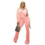 Crop Top Flare Pants Solid Sweat Suits