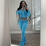 Crop Top Flare Pants Solid Sweat Suits