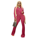 Crop Top Flare Pants Solid Sweat Suits