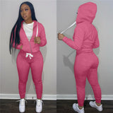 Women Hooded Solid Jogger Suit