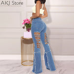 Plus Size Women High Waist Slim Flare Jeans